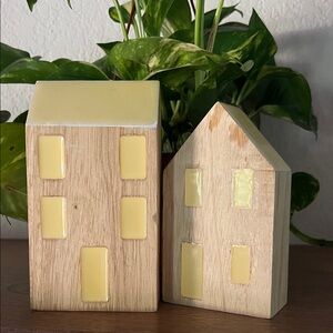 Yellow Wooden House Decor Set